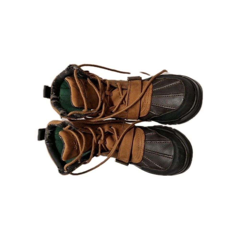 POLO Ralph Lauren Boot Youth 4.5 Black Brown Colby Mid II Lace Up Duck Snow Hike